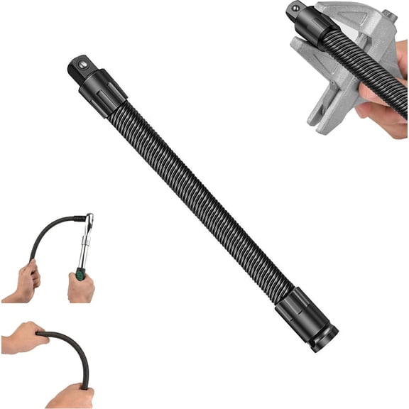 1/2 Flexible Shaft Extension Extender Torque Socket, Bendable Connecting Rod Bar for Impact Wrench Ratchet, 360° Spring Steel Hand Tool for Hard to Reach Tight Spaces & Automotive Repair(25cm)