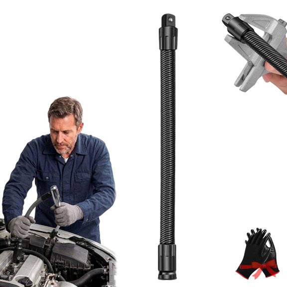 1/2 Flexible Shaft Extension Extender Torque Socket Ratchet Spanners Electric Wrench Connecting Rod, Hand Drive Tool with Spring Steel Shaft, 360° Flex Reach Extensions Bar for Outlets (250MM)