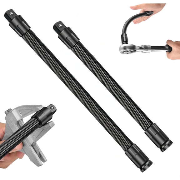 1/2 Flexible Shaft Extension Extender Torque Socket Set, 10" & 14" High-Torque Alloy Steel Flex Socket Extension Bar for Automotive Repair in Tight Spaces, 2 PCS Flexible Ratchet Extension Rod