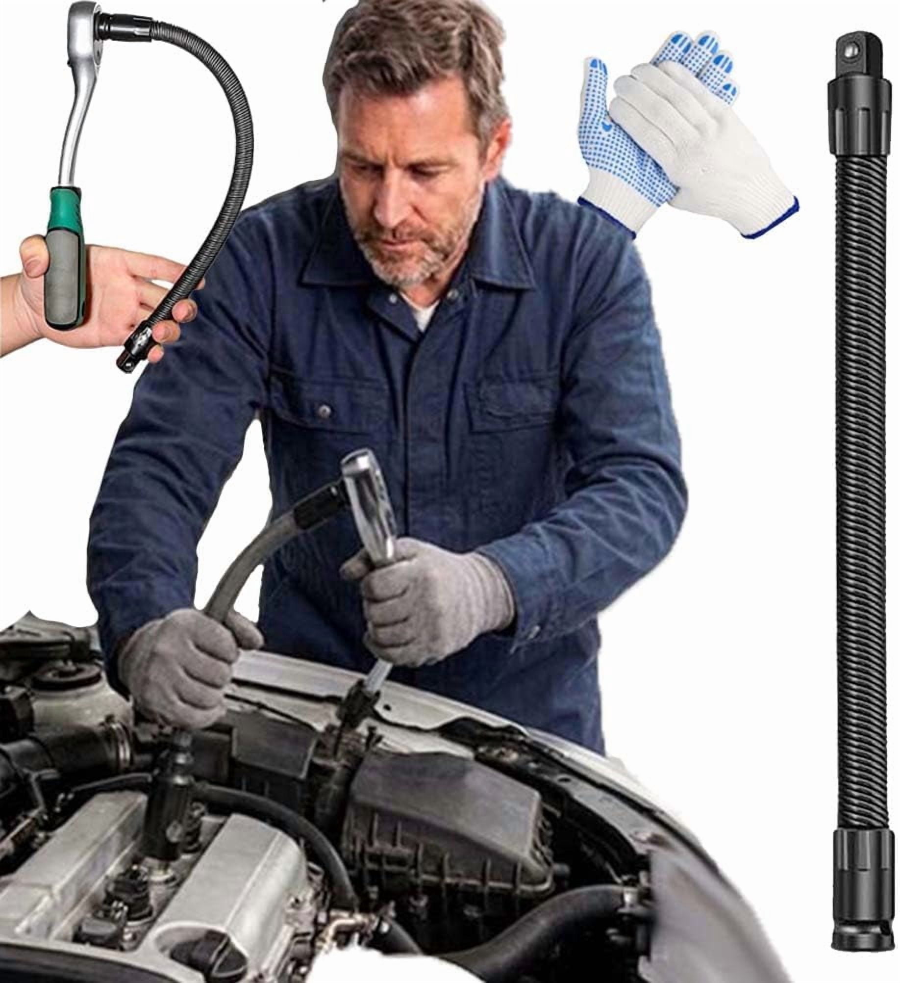 1/2 Flexible Shaft Extension Extender Torque Socket Set, Heavy Duty Flexible Socket Extension Impact Wrench Bar for Automotive Repair, 360° Bendable Ratchet Bar for Tight Spaces (13.78IN)