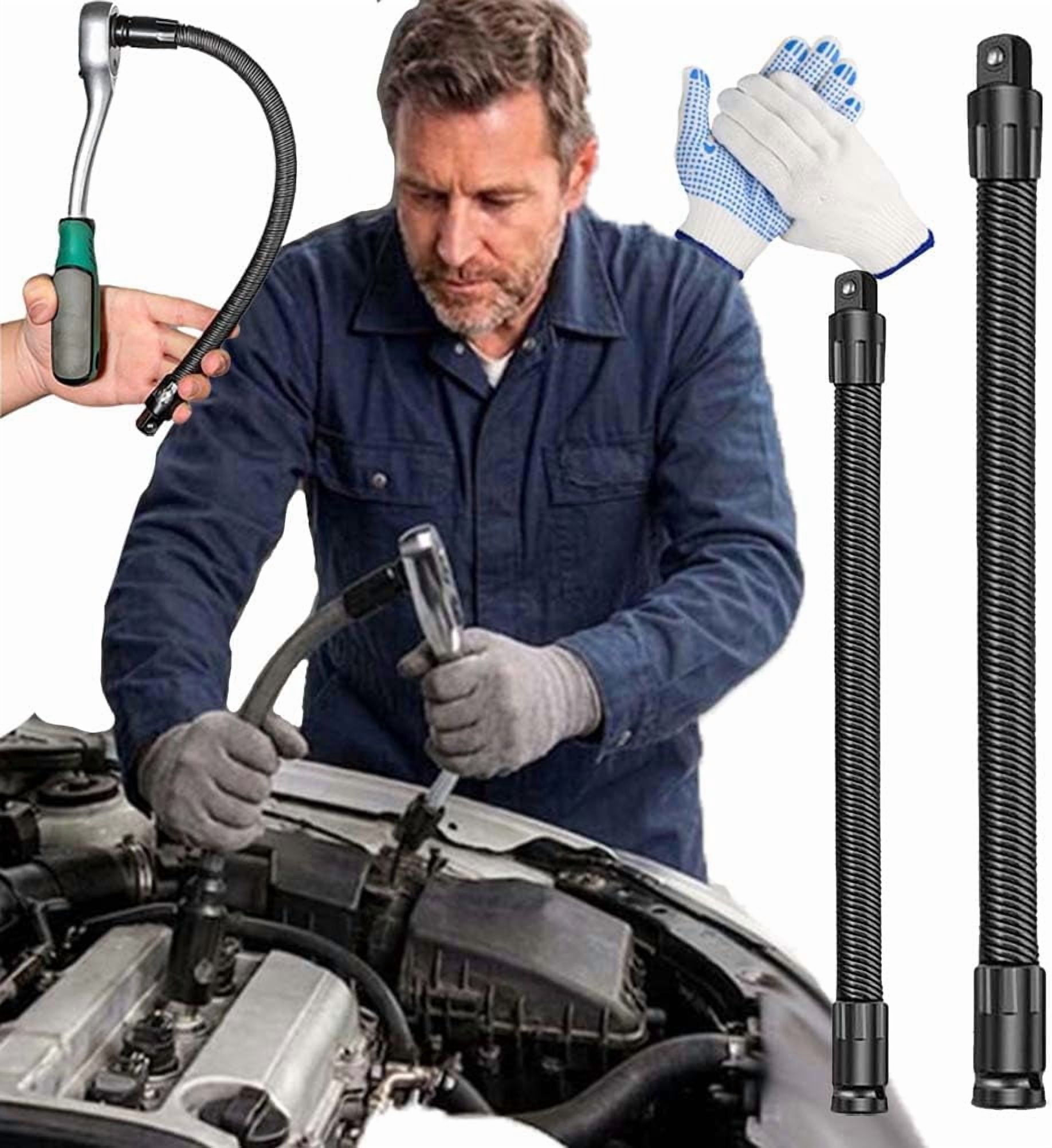 1/2 Flexible Shaft Extension Extender Torque Socket Set, Heavy Duty Flexible Socket Extension Impact Wrench Bar for Automotive Repair, 360° Bendable Ratchet Bar for Tight Spaces (9.84+13.78IN)