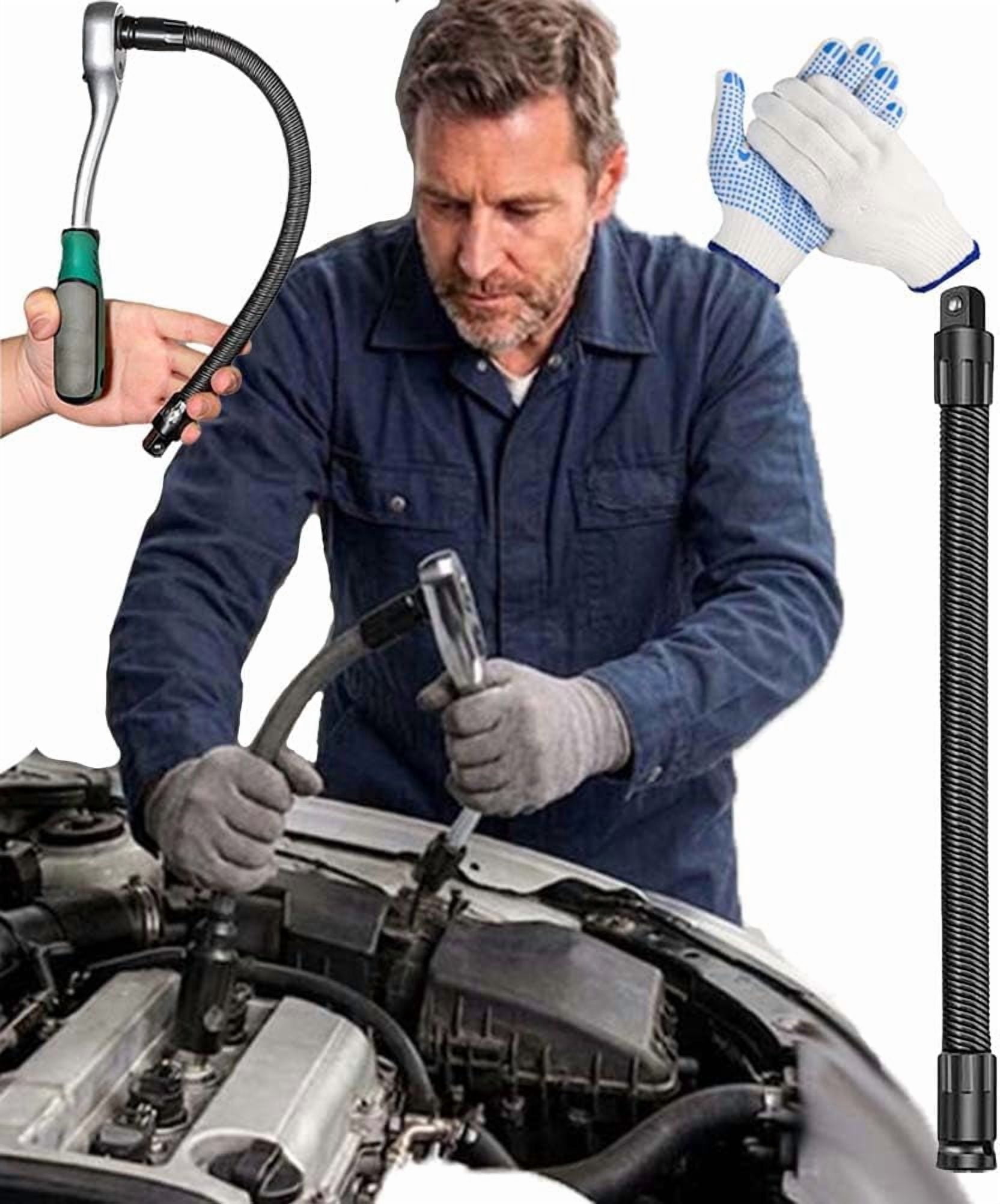 1/2 Flexible Shaft Extension Extender Torque Socket Set, Heavy Duty Flexible Socket Extension Impact Wrench Bar for Automotive Repair, 360° Bendable Ratchet Bar for Tight Spaces (9.84IN)