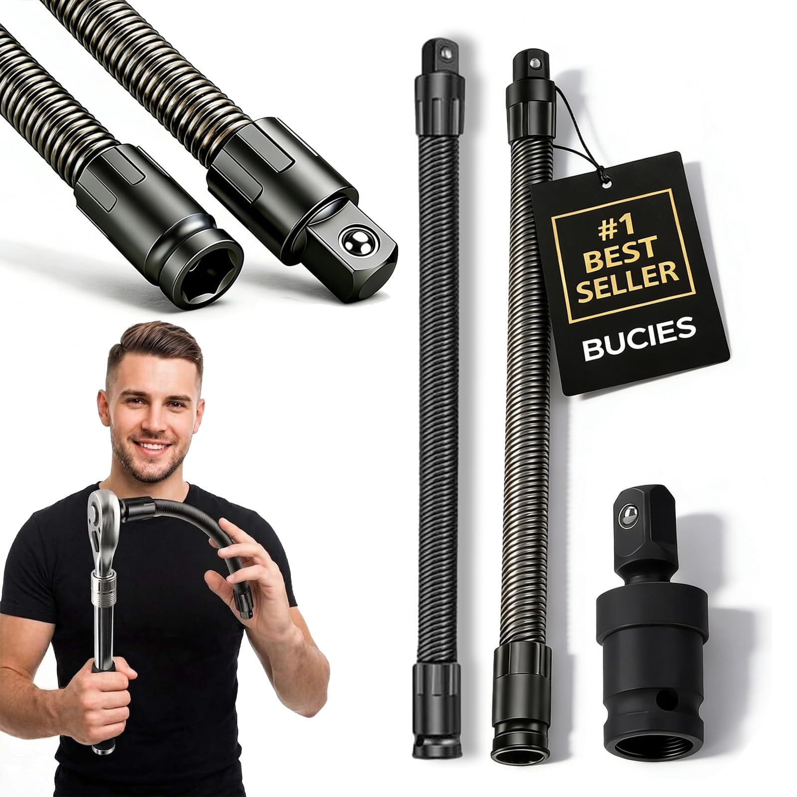 Spring Pushutton Extender 1/2 Flexible Shaft Extension Extender Torque Socket, Spring Steel Shaft ...