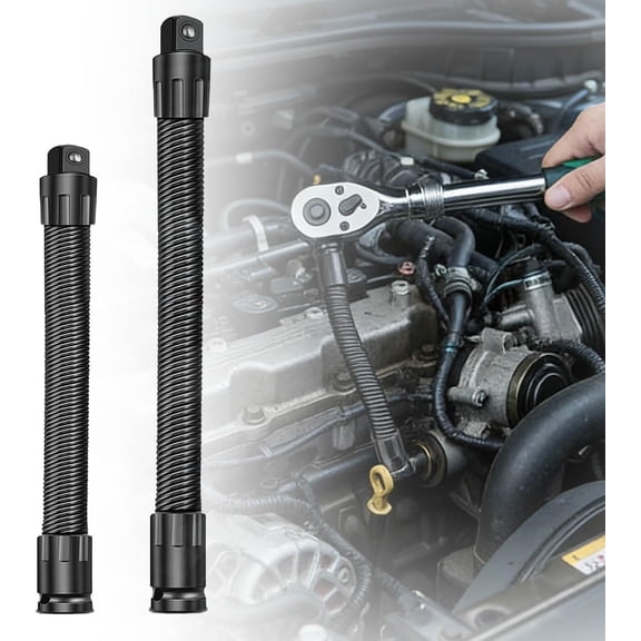 1/2 Flexible Shaft Extension Extender Torque Socket, Spring Steel Shaft Ratchet Extension & Wrench Extender for Hard-to-Reach Areas, 1/2 Drive Extension Socket Hand Tool (1PC 9.8in)