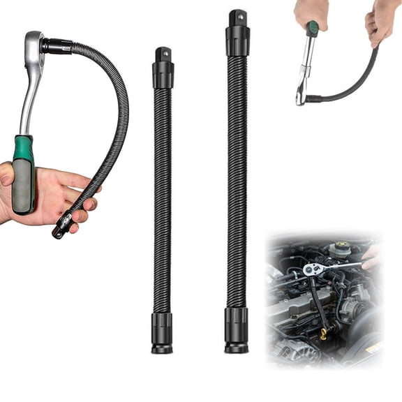1/2 Flexible Shaft Extension Extender Torque Socket, Spring Steel Shaft Ratchet Extension & Wrench Extender for Hard-to-Reach Areas,Portable Hand Drive Tool for Automotive Repair(250mm+350mm)