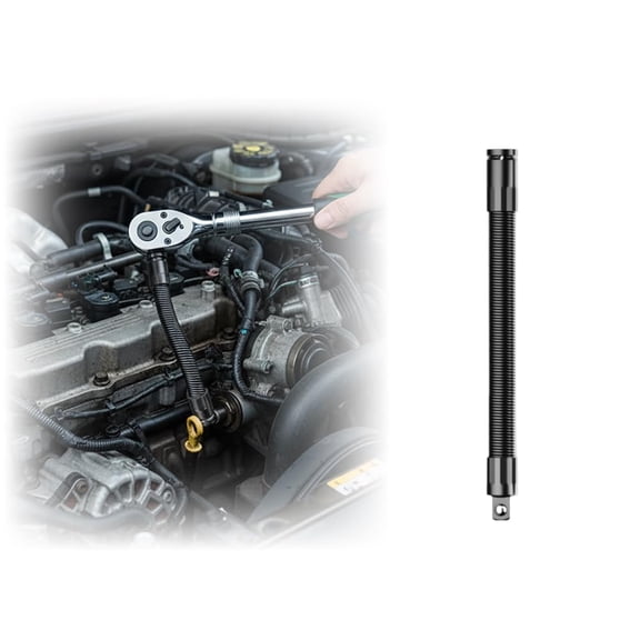 1/2" Flexible Socket Extension Bar 13.8inch, Spring Steel Shaft Ratchet Extension & Wrench Extender for Hard-to-Reach Areas, 1/2 Drive Extension Socket Hand Tool