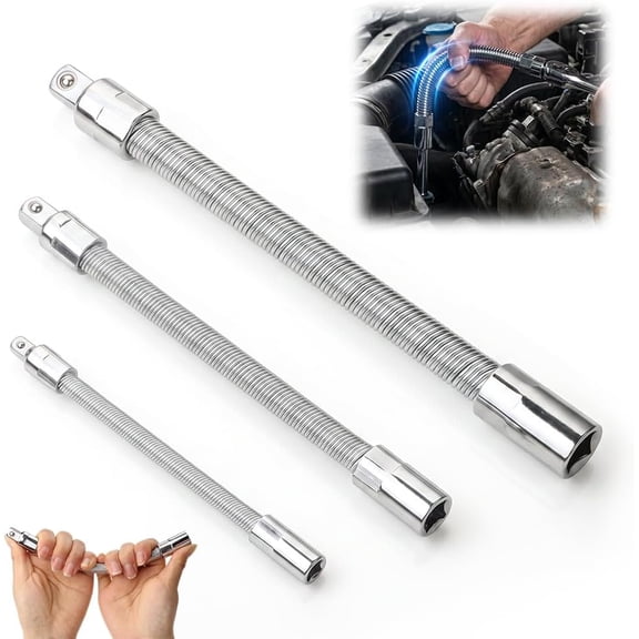 1/2 Flexible Socket Extension Bar Set Bendable Impact Wrench, 360° Rotating Spring Steel Extension – Portable Hand Drive Tool for Automotive Repair, Tight Spaces