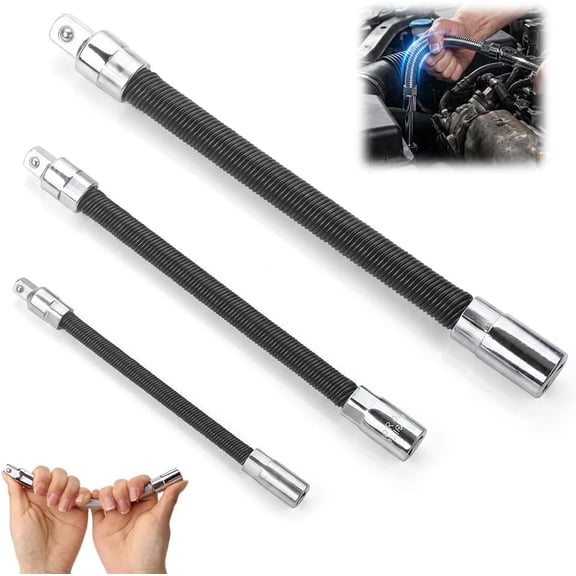 1/2 Flexible Socket Extension Bar Set Bendable Impact Wrench, 360° Rotating Spring Steel Extension – Portable Hand Drive Tool for Automotive Repair, Tight Spaces