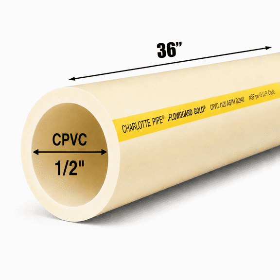 1/2" FlowGuard Gold CPVC Pipe CTS for Hot & Cold Water Plumbing 36"