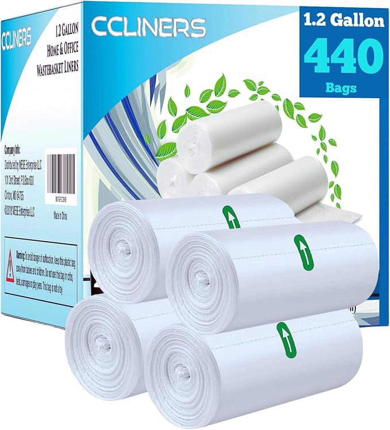 1.2 Gallon (5 Liter) Small Trash Bags (440 Count) Bathroom Garbage Bags