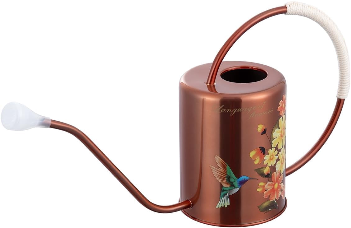 1/2 Gallon 68oz Long Spout Stainless Steel Flower for Indoor Plant Watering or Outdoor Gardening with 2 Removable Spray Spout for Flowers Plant Hummingbird Pattern Watering Can, Bronze