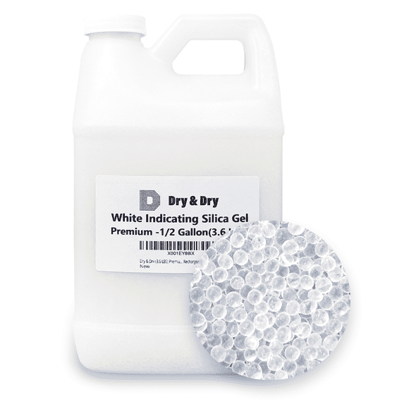 1/2 Gallon "Dry & Dry" Premium White Silica Gel Beads (Industry Standard 2-4 mm) - 3.5 LBS Reusable