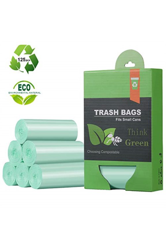 1.2 gallon small trash bags garbage bags, mini compostable strong bathroom wastebasket can liners trash bags for home office kitchen fit 5 liter 5l,1 gal,green
