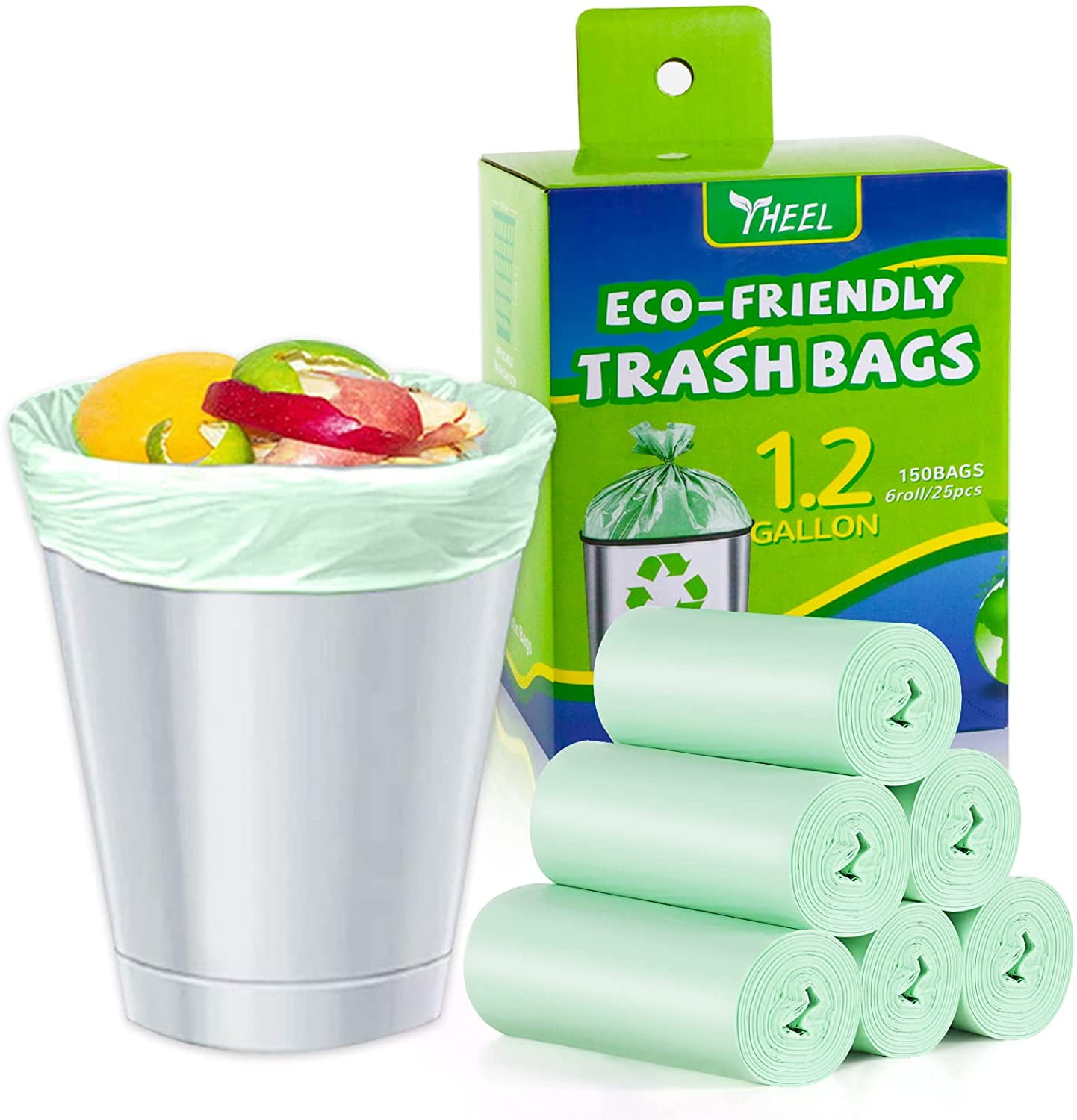 1.2 Gallon Small Trash bags Biodegradable Mini Bathroom Garbage Bags Fit  4.5 Liter Trash-Can-Liners for Bathroom Kitchen Office (150 Counts,Green)  150 Count (Pack of 1) 1.2 Gallon-Green 