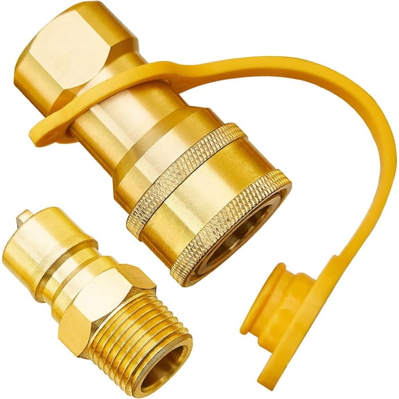 1/2 Gas Quick Connect Kit, LP Gas Quick Connect Disconnect Connector & Male Insert Plug, Solid Brass
