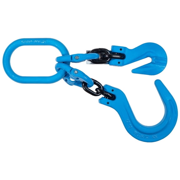 1/2" Grade 100 Heavy-Duty Recovery Chain Adjustment with Foundry Hook & Grab Hook Blue Alloy Steel Rigging Hardware on Oblong Link, 15,000 lbs WLL for Lifting & Towing