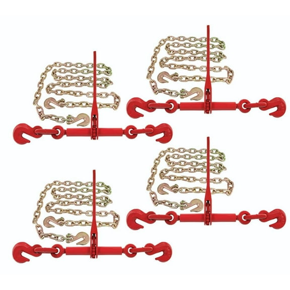 1/2" Grade 70 Chain and Binder Kit | Includes (4) 1/2" - 5/8" Ratchet Load Binder & (4) 1/2" x 16' G70 Transport Chain w/Grab Hooks | 11300 lbs WLL for Flatbed Truck Trailer Tie Down