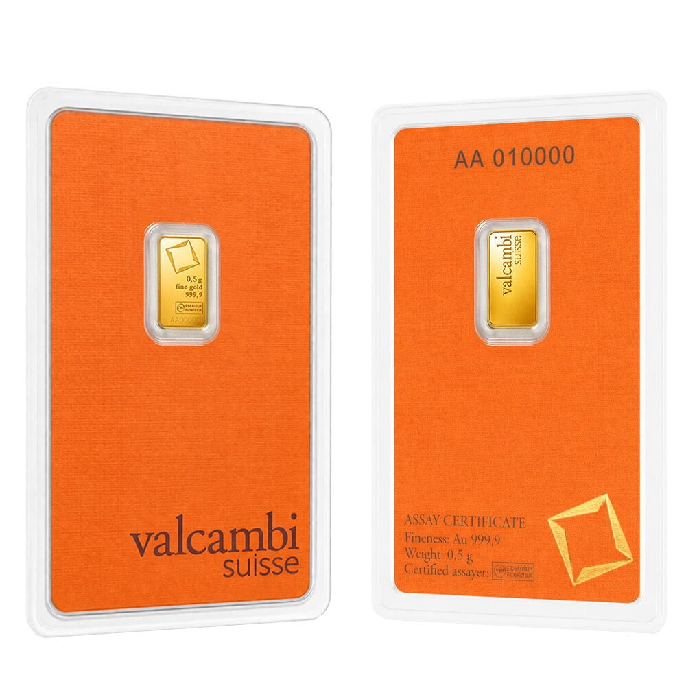 1/2 Gram Gold Bar Valcambi Suisse .9999 Fine (in Assay)