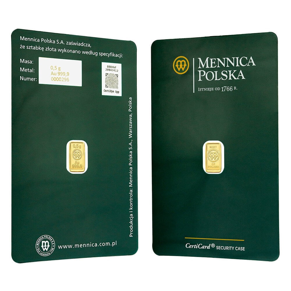 1/2 Gram Mint of Poland Gold Bar .9999 Fine (in Assay)