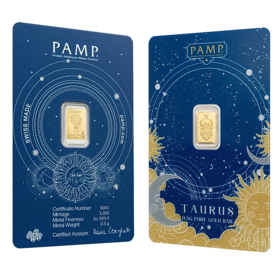 1/2 Gram PAMP Suisse Taurus Zodiac Gold Bar (in Assay)