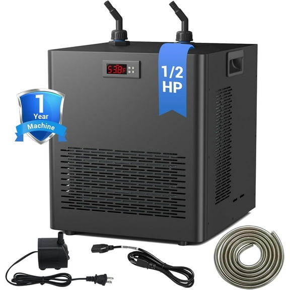 1/2 HP Aquarium Chiller for 132 Gal - Precise 45F~89F Cooling for Fish Tanks & Cold Plunge, Includes Pump & Quiet Compressor for Axolotl/Jellyfish