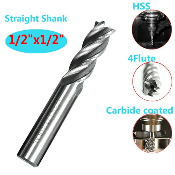 1/2'' HSSHigh speed stee Straight Shank 4-Flute Spiral End Mill Cutter Drill Bit