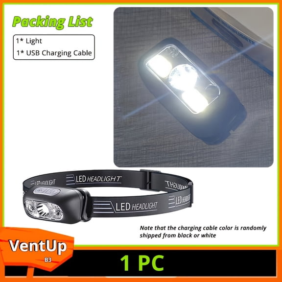 1/2 Headlamp, LED Smart Sensor Headlamp, USB Rechargeable Hands-Free Flashlight, Infrared Sensor Hands-Free Fishing Light, Suitable for Camping, Fishing, Repairs, And Emergency Lighting