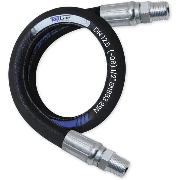 1/2" Hydraulic Hose Assembly 24 Inches Male NPT x Male NPT, 5,220 PSI, SAE 100 R2AT, 2-Wire Braided, Oil-Resistant Rubber, Heavy-Duty High-Pressure Line | Model HFR208-081M-081M-24