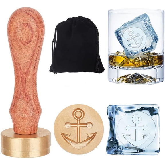 1.2" Ice Stamp Ice Cube Stamp with Removable Brass Head and Pear Wood Handle Perfect for Ink Wax and Ice Cubes Making DIY Crafting - Anchor Ice Cube StampMixed Color