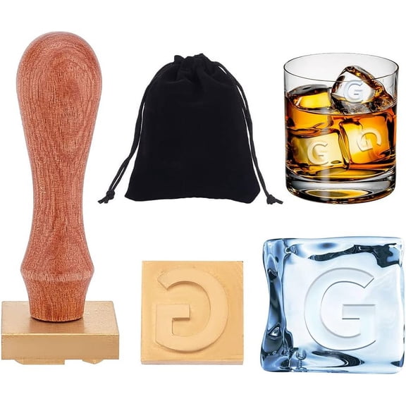 1.2" Ice Stamp Letter G Ice Cube Stamp Vintage Ice Branding Stamp with Removable Brass Head & Wood Handle DIY for Ice Cubes Cocktail Whiskey Mojito Drinks Wedding Making DIY Crafting