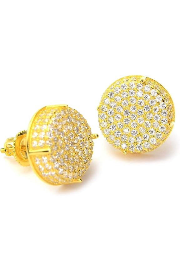 1/2 Inch 14K Gold Plated Iced Bust down CZ Round Setting Screw Back Earring Diamond Simulated Stud Earring BE 11403 G