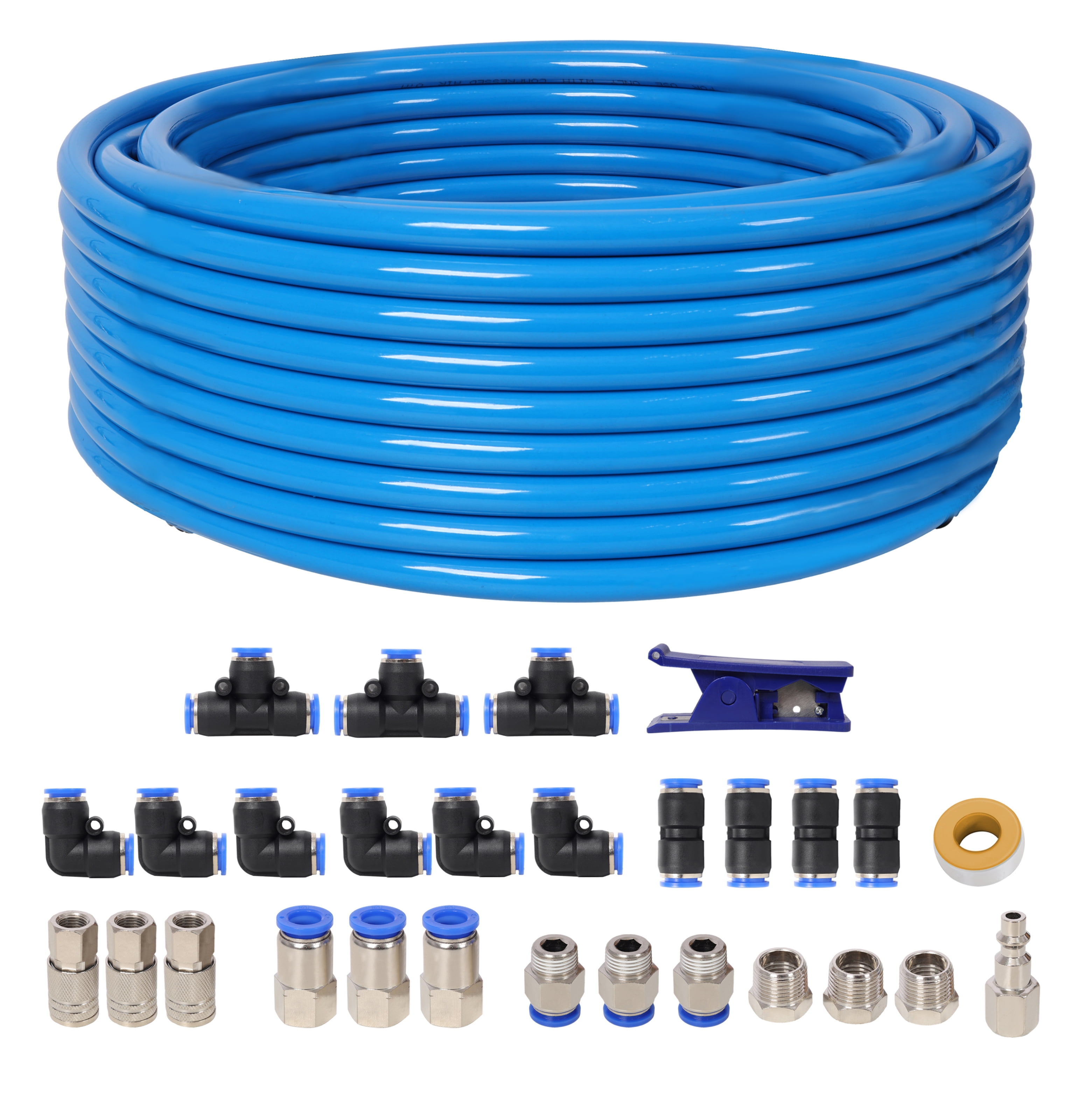 1/2 Inch Air Compressor Hose Kit - 60ft PU Air Tubing, Quick Connect Couplers & Plugs