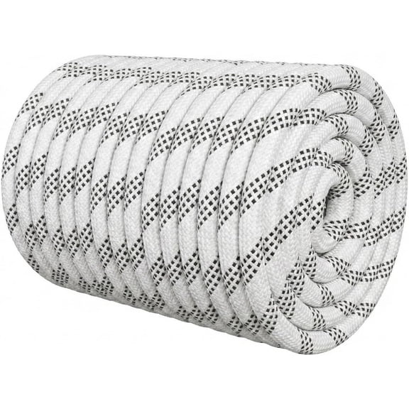 1/2 Inch Arborist Rigging Rope (100 Ft) - ASTM F2116 Certified (9,000 lbs MBS / 900 lbs SWL) - Static Polyester Bull Rope for Tree Climbing, Nautical Rigging & Swings (White)