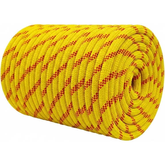 1/2 Inch Arborist Rigging Rope (150 Ft) - ASTM F2116 Certified (9,000 lbs MBS / 900 lbs SWL) - Static Polyester Bull Rope for Tree Climbing, Nautical Rigging & Swings (Yellow)