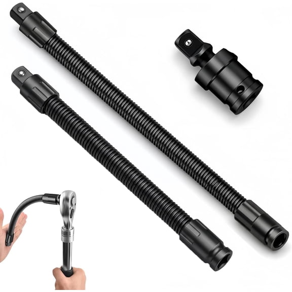 1/2 Inch Bendable Impact Wrench Extension, Flexible Socket Shaft Extender Set, 9.8/13.8 Inch Swivel Bar for Tight Space Auto Repair