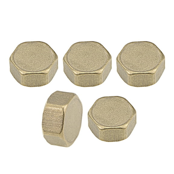 1/2 Inch Brass Cap 5pcs G1/2 Female Pipe Fitting Hex Compression Stop Valve Connector 11mmx23mm