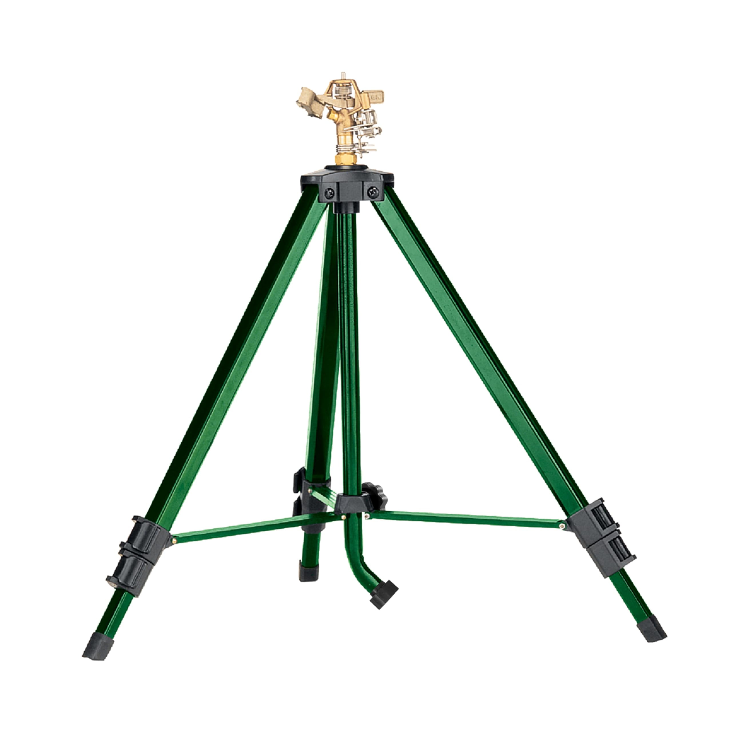 1/2 Inch Brass Impact Sprinkler - Adjustable Metal Tripod Long Range Lawn Watering System 360 Degree Rotating Heavy Duty Irrigation 22-48 Height 58308