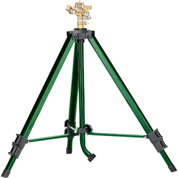 1/2 Inch Brass Impact Sprinkler with Adjustable Metal Tripod 360 Degree Rotation Long Range Heavy Duty Lawn Watering System 22 to 48 Inch Height