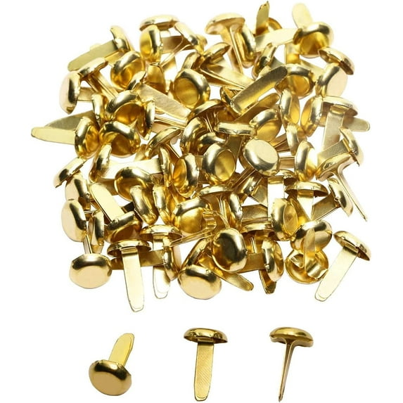 1/2 Inch Brass Paper Fasteners, Mini Paper Fasteners for Handicraft Projects, Decorative, 8 x 14 mm (Gold)