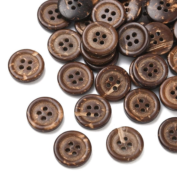 1/2 Inch Brown Coconut Button Wooden Buttons Small Natural Wood 4 Holes Round Flat Shell Scrapbooking Buttons Bulk