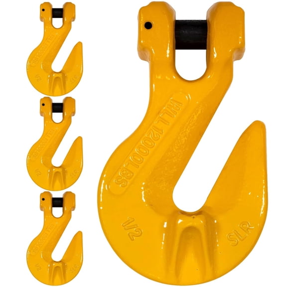 1/2 Inch Clevis Grab Hooks (4-Pack), G80 Chain Hooks, 12,000 LBS Working Load Limit, Chain Clevis Hooks for Lifting, Hauling, Towing, Trailers, & Chain Binders