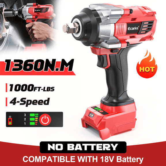 1/2 Inch Cordless Impact Wrench 1000 Ft-lbs 1360N.m High Torque Brushless Motor 4-Speed Impact Driver with LED Light ,Bare Tool Battery Not Included Compatible with 18V