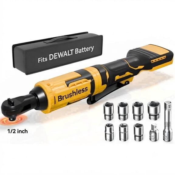 1/2 inch Cordless Ratchet Wrench, for DEWALT 20V Max Battery, 88Ft-Lbs, 0-400RPM, with Variable Speed Trigger, Reinforced Head, R&F Switch, 7 Sockets, 1/2" to 3/8" Adapter (Bare Tool Only)