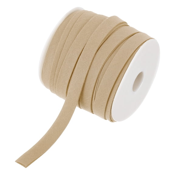Uxcell 2/5" Double Fold Bias Tape Polyester Continuous Bulk Bias Tape for Sewing Seaming Khaki 25 Yards