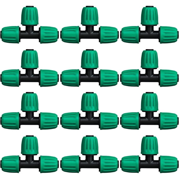 1/2 Inch Drip Irrigation Fittings, 12 Pcs Lock Barbed Tee for 1/2 In Vinyl Tubing, Drip Line Parts 3-Way Tees Irrigation Connectors for Drip Sprinkler Garden Lawn Watering Systems, Green