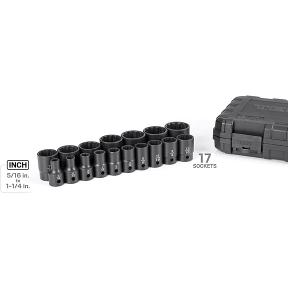 1/2 Inch Drive 12-Point Socket Set with , 17-Piece (5/16-1-1/4 in.)