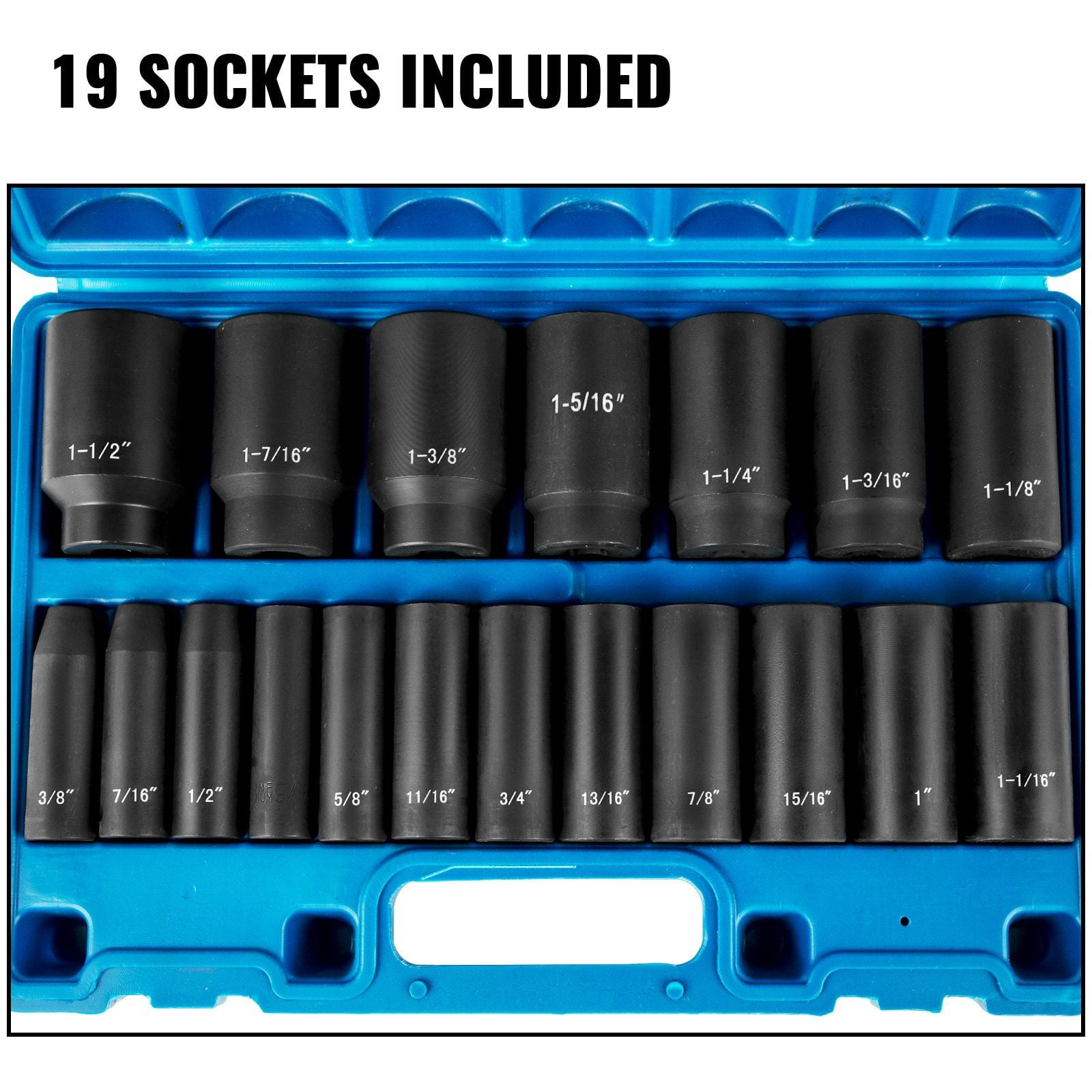 1/2 Inch Drive 19-Piece Impact Socket Set, Cr-V Deep Sockets (3/8"-1-1/2"), 6-Point, Heavy-Duty Storage Cage – Walmart