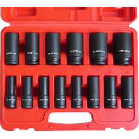 1 2 Inch Drive 6-Point Deep Impact Socket Set Metric 10mm32mm 14 Piece Cr-Mo Steel