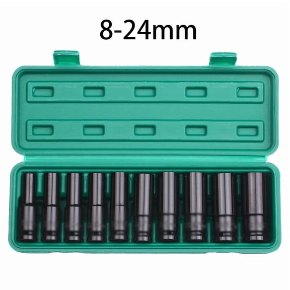 1 2 Inch Drive 6 Point Impact Socket Set 10 Piece Metric Sizes 8 to 24 mm Carbon Steel Impact Socket Set with Hard Storage Box