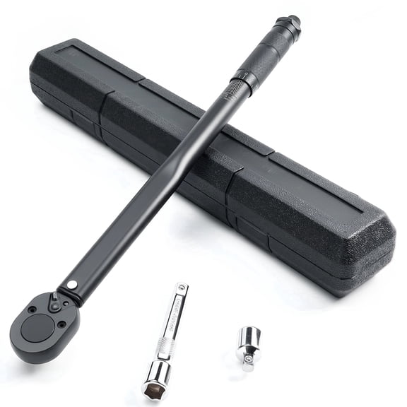 Heavy Duty 1/2" Drive Click Torque Wrench, 10-150 ft.lb, Dual Range Scale, Grip Handle, Adapters & Extension Bar